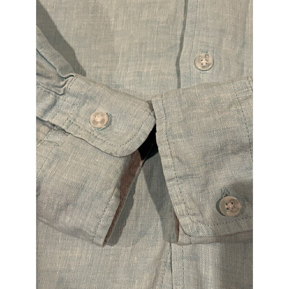Saks Fifth Avenue Men's Dress Shirt 100% Linen Size Medium Classic Fit Blue - Picture 8 of 9